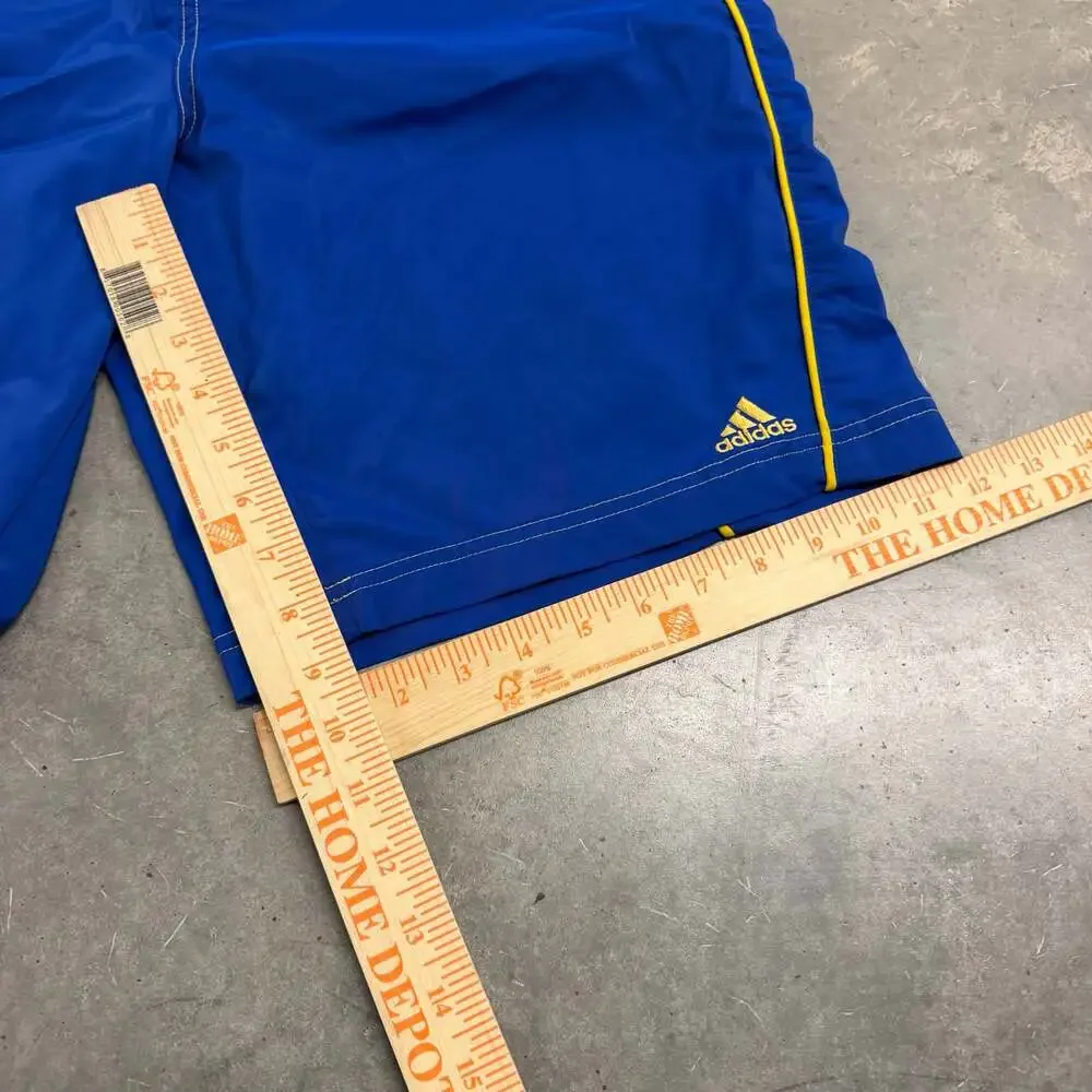 Vintage Adidas Y2K Blue and Yellow Board Shorts Size 32